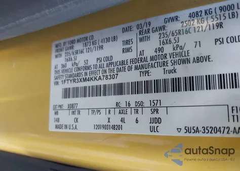 2019 Ford Transit-250 from USA, damaged, VIN 1FTYR3XM4KKA78307